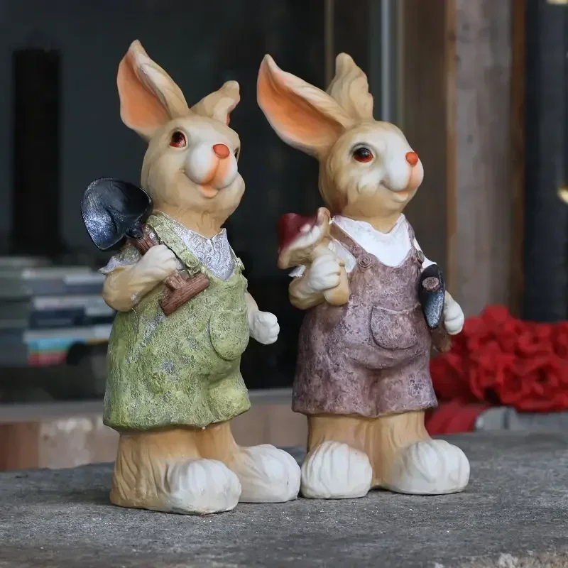 

Pastoral Simulation Animal Cute Rabbit Resin Statue Accessories Courtyard Garden Decoration Outdoor Sculpture Figurines Crafts