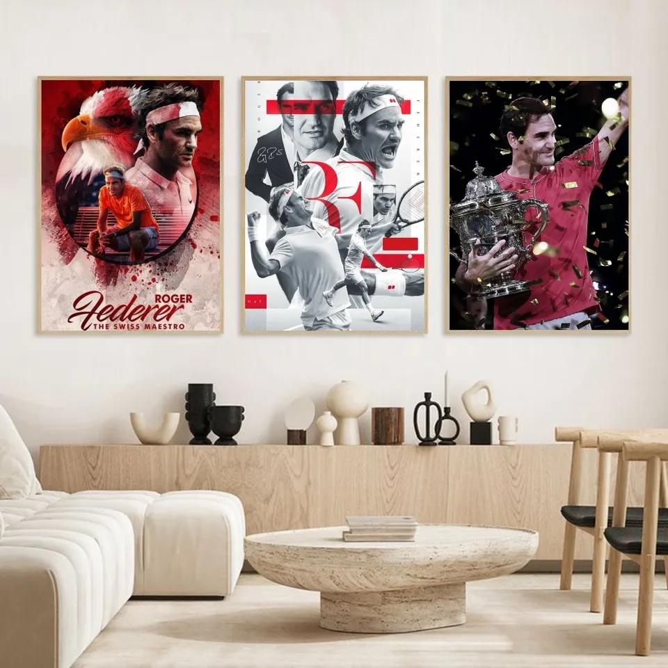 Poster Roger Federer Sur Toile 30x45 Cm - Décoration Murale Tennis, Impression Jet D'encre Haute Qualité - 12