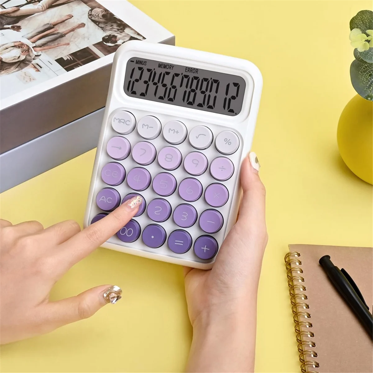 탁상용 기계식 계산기, 귀여운 대형 버튼 계산기, 12 자리 대형 LCD 디스플레이, 책상 액세서리, 보라색