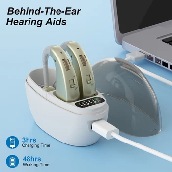 Cuffie ausiliarie, amplificatore audio, riduzione del rumore, volume regolabile, orecchio sospeso con custodia di ricarica