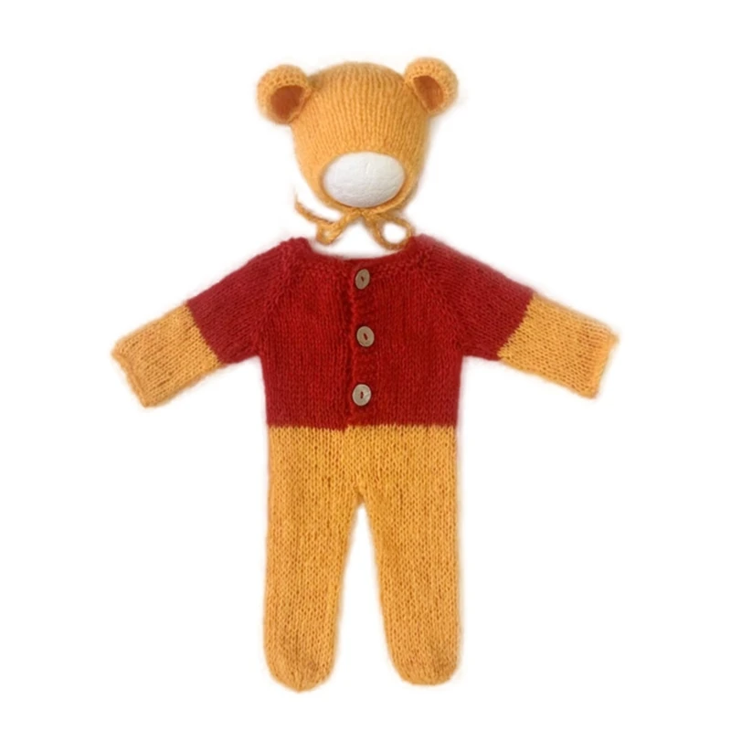 

Baby Bear Rompers Footed Jumpsuit Hat Infant Boy Girl Подставки для фотографий Костюмы G99C