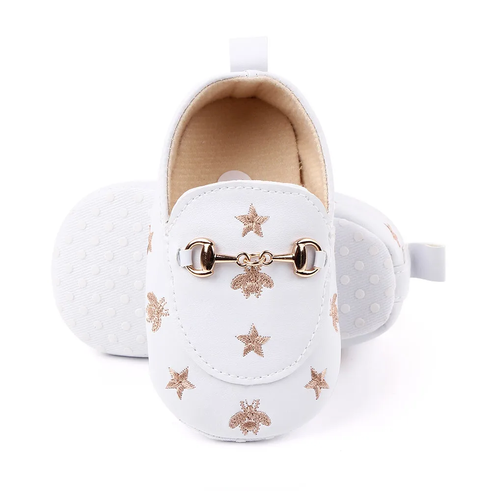PU Leather Baby Shoes Embroidered Stars Christening Baptismal Moccasins Infant Boys Girls Slip-On Peas Shoes Walking Shoes 0-18M 6