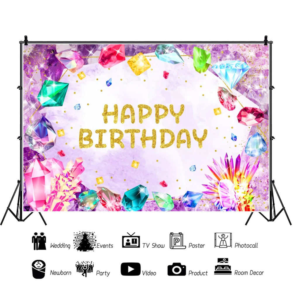 

Princess Baby Girl's Birthday Backdrop Colorful Diamond Fantastic Gilrs Birthday Party Photocall Photography Backgrounds Photo