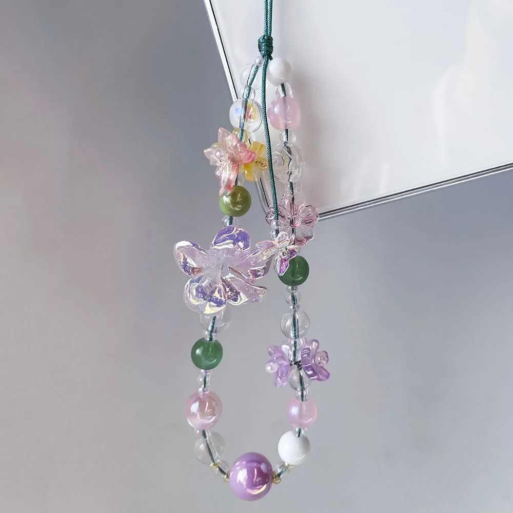 Abalorio De Teléfono De Flor Rojas, Cuentas De Trella De Vidrio De Mariposa Púrpura Rosa, Cordón De Correa Para Teléfono Móvil, Regalo Lindo, Joyería Keychian Para Mujer Y Niñas - AliExprs