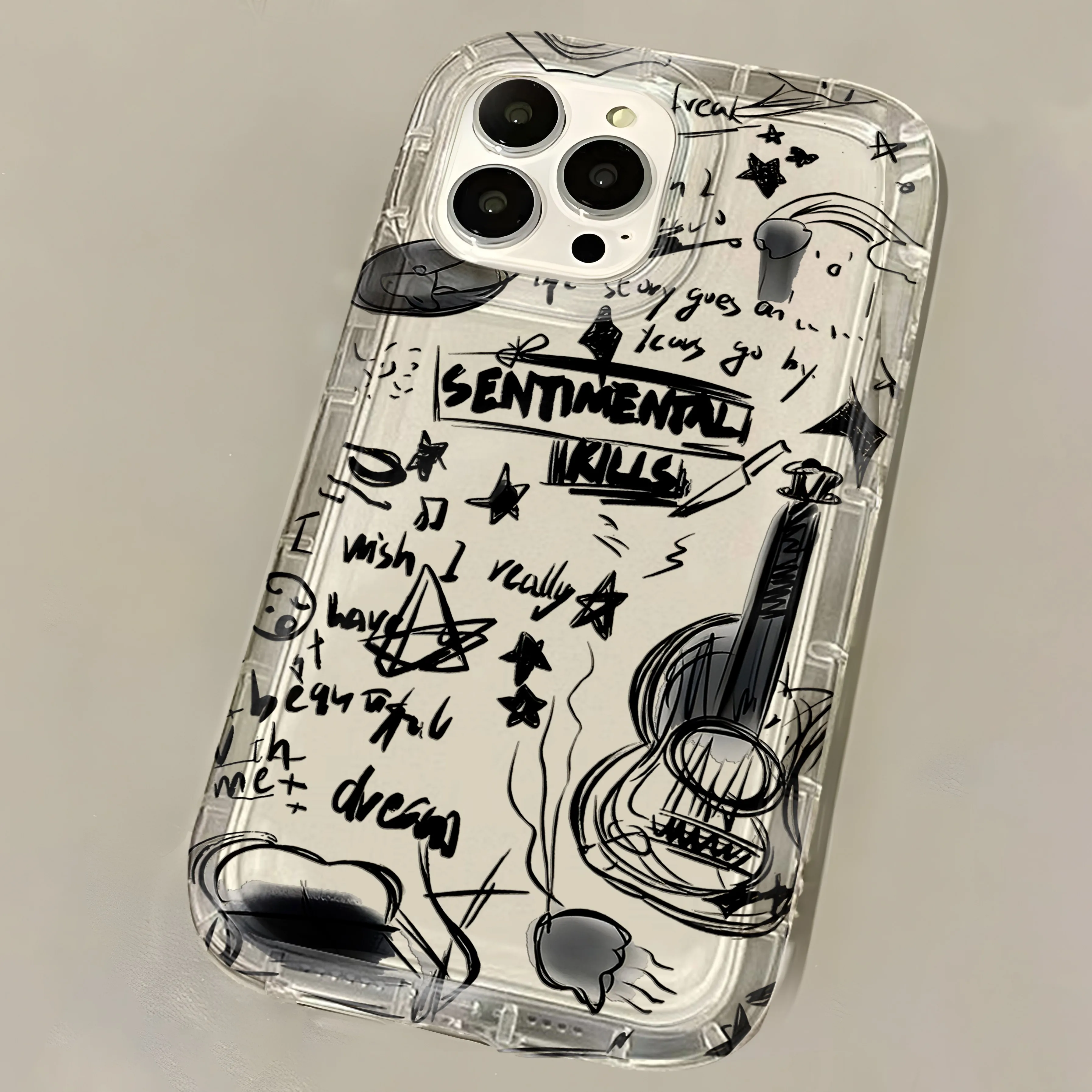 Black Guitar Music Cat Transparent Phone Case
