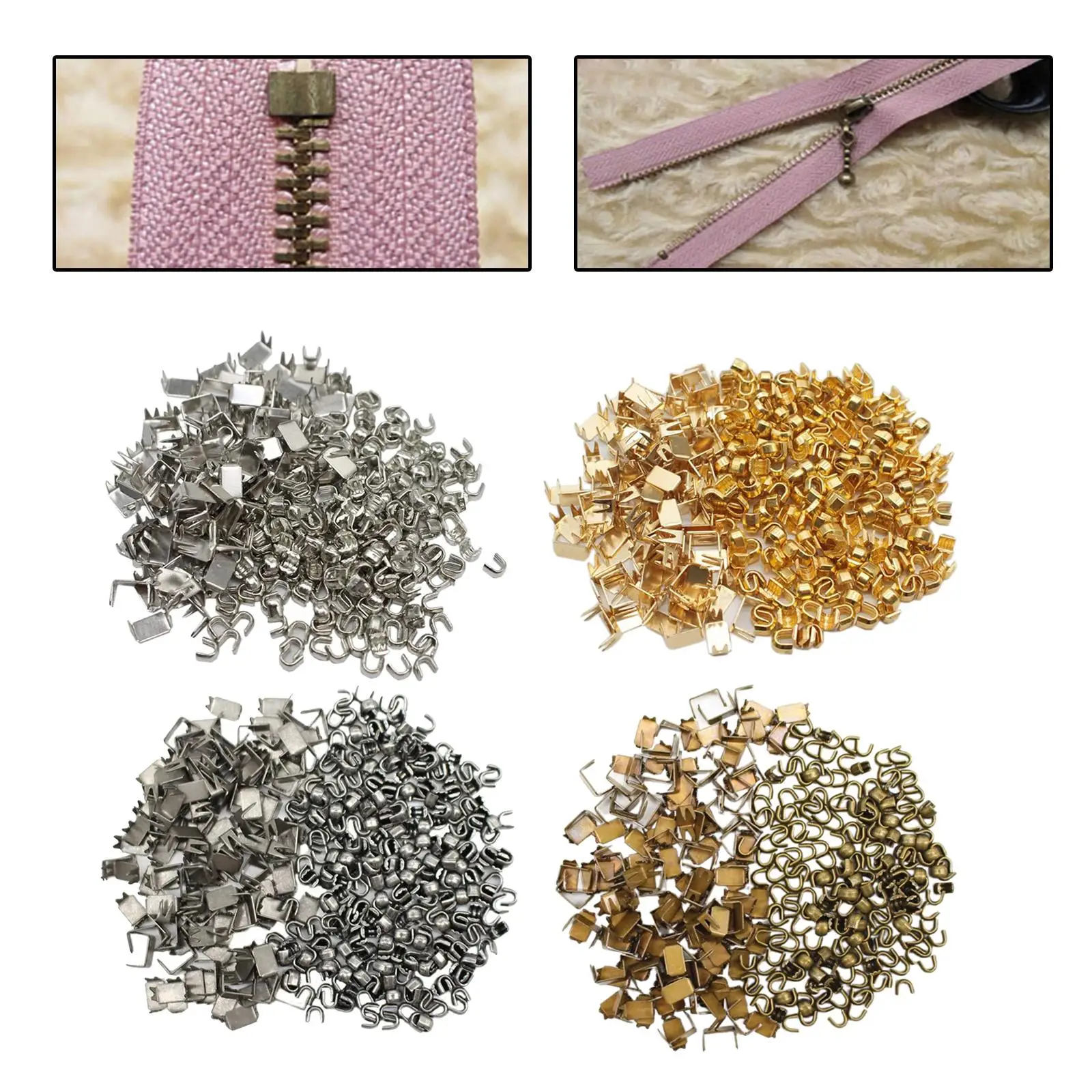 300Pcs Zipper Bottom Fixing Kit, U Shaped Replace Open End Tailor Tools Accessories Repair Metal Zipper Bottom Stop Ends