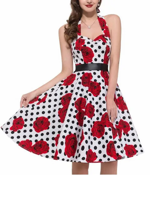 Robe d'été décontractée femmes à pois rétro Robe trapèze Pin Up Robe Vintage années 60 50 Rockabilly Robe d'été