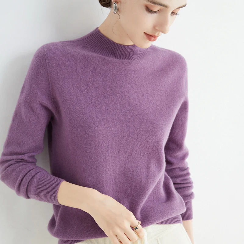 100% Merino Wool Cashmere Sweater Women Knitted Sweater Turtleneck Long Sleeve Pullovers Autumn Winter Clothing Warm Jumper Tops 2