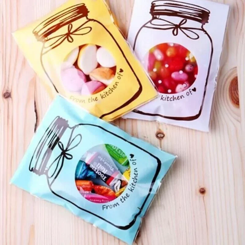 100PCS Candy Bag Bake Cookies Packing Christmas Decoration Self-adhesive Plastic Biscuits Bag