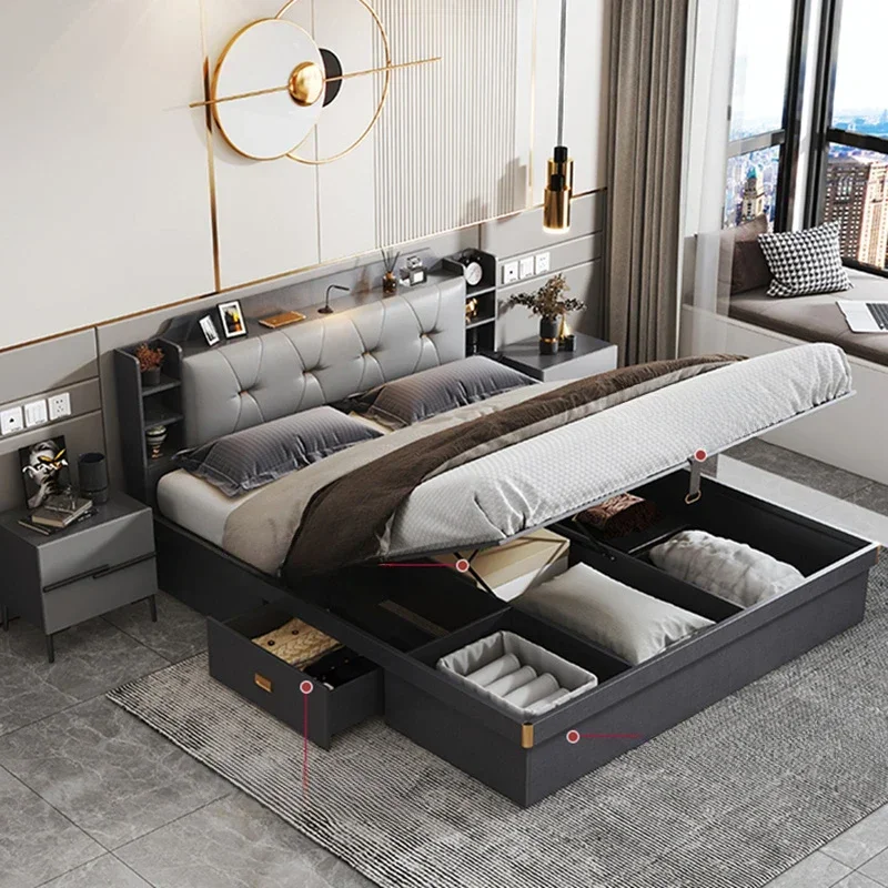Minimalist Modern Full Bedroom Set Design Dresser Comfy Storage Double Bedroom Set Elegant Black Letto Matrimoniale Furniture