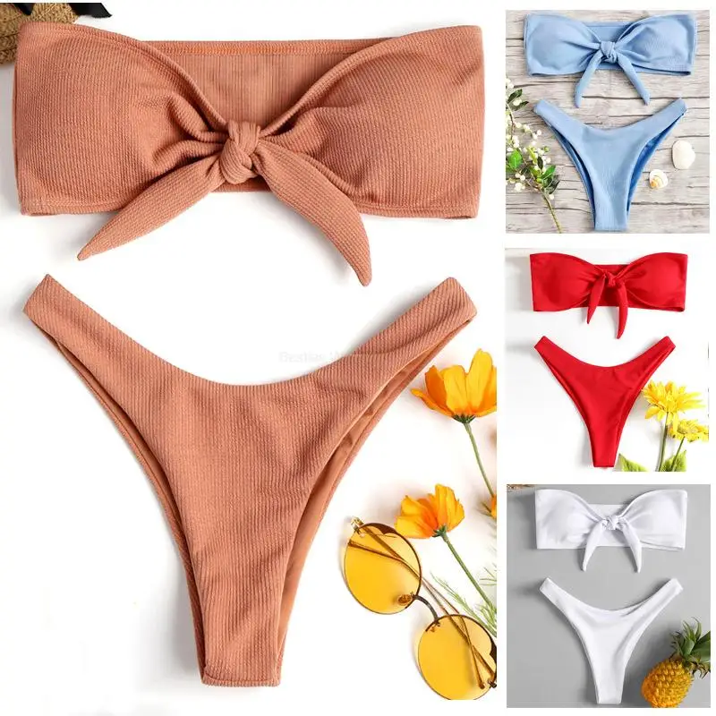

2 Piece Bikinis Set Sexy Strapless Bow Swimsuits Women's Split Bikini America Hot Girl Swimwear Trip Vacation Party Bikinis Gift