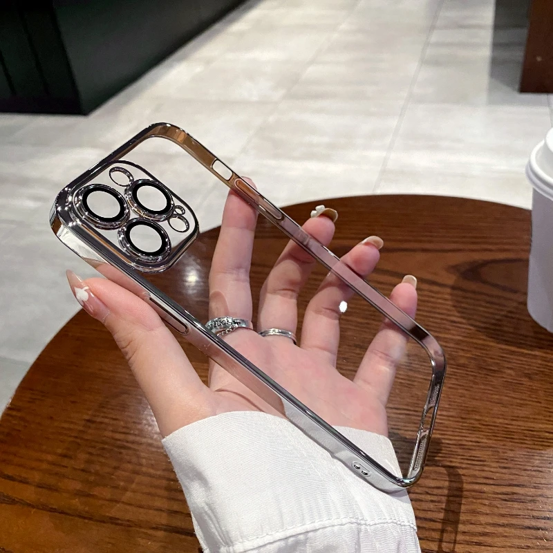 thumbnail image 1 of Luxury Plating Clear Silicone Phone Case For iPhone 15 14 13 12 11 Pro X XR XS Max 7 8 Plus Mini Lens Protection Case Back Cover, 1 of 5