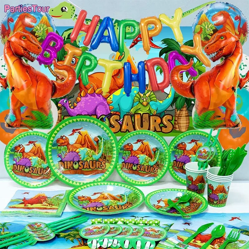 

Dino Party - Boy Birthday Party Decoration Tableware Dinosaur Balloons Paper Straw Party Decor Jungle Banner Candy Box