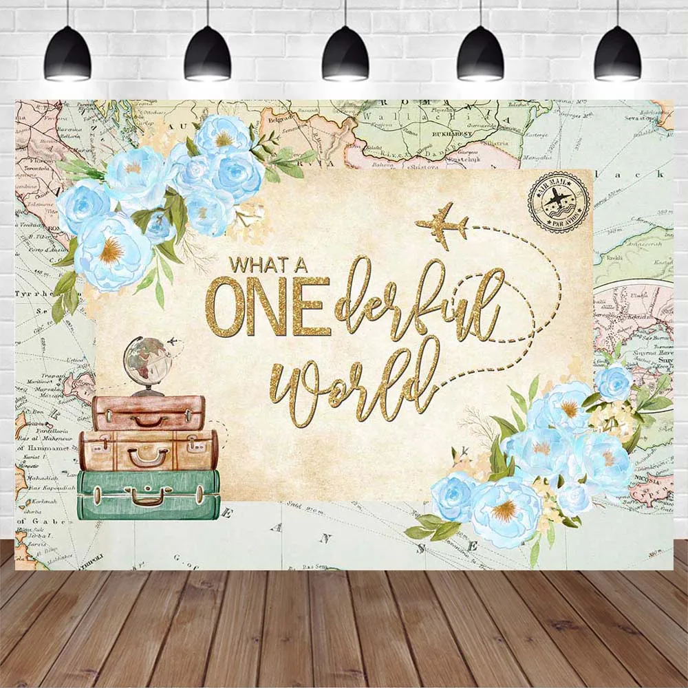 Mocsicka-baby 1st Birthday Party Backdrop Mapa do Avião Que Maravilhoso World Photo Backgrounds Adereços de Fotografia Recém-nascidos - Image 6