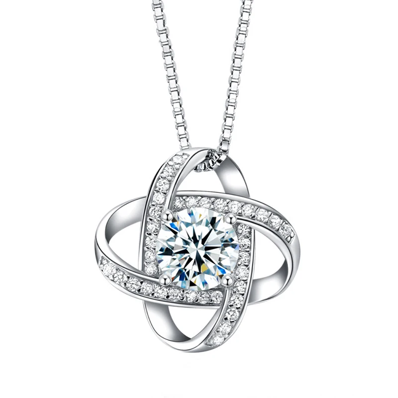 Sterling Silver Clover Necklace,Cubic Zirconia Pendant,Mother's Day Valentine's Day Gift,with beautiful gift box for gift giving