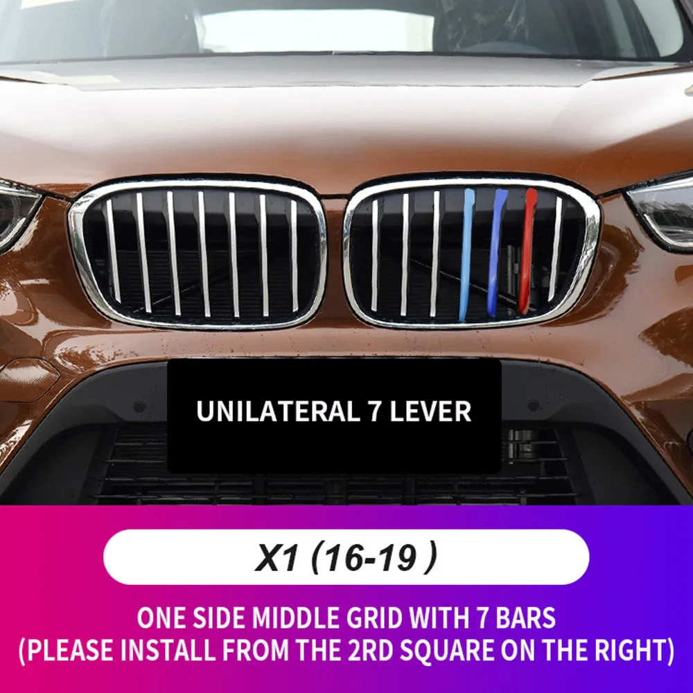 

3pcs For BMW X1 F48 2016-2018 Car Front Grille Inserts Trims Strips M Color Sports Styling Buckle Grill Covers Clip Exterior