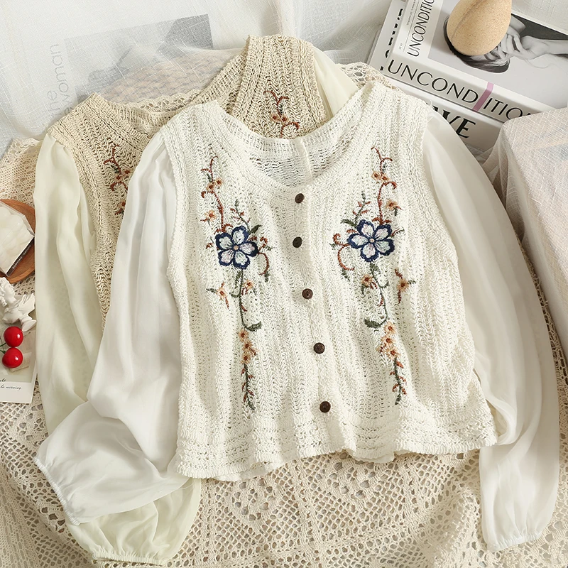 OUMEA Women Crochet Blouse Chiffon Sleeve Casual Crop Tops Floral Embroidery Knit Cotton Tops With Buttons Chic Beach Cover Up canyon wired optical mouse with 3 buttons dpi 1000 with 1 5m usb cable dark grey 65 115 40mm 0 1kg