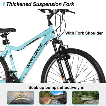 Hiland 26 Inch Women‘s Mountain Bike, 21 Speed Steel Frame Adult Bicycle, Man MTB Bikes with Suspension Fork, Purple Green White 3