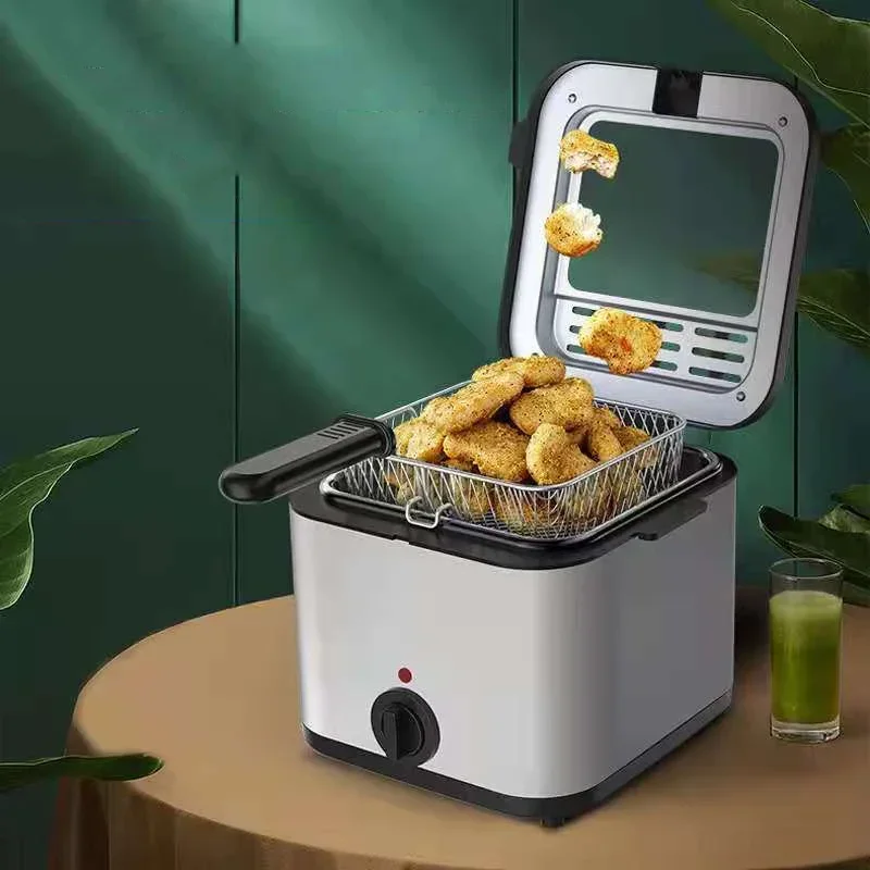 French Fries Machine You Tiao Machine 2.5L Household Stainless Steel Fryer 220V/1000W Integrated Self-heating Electric Fryer 2