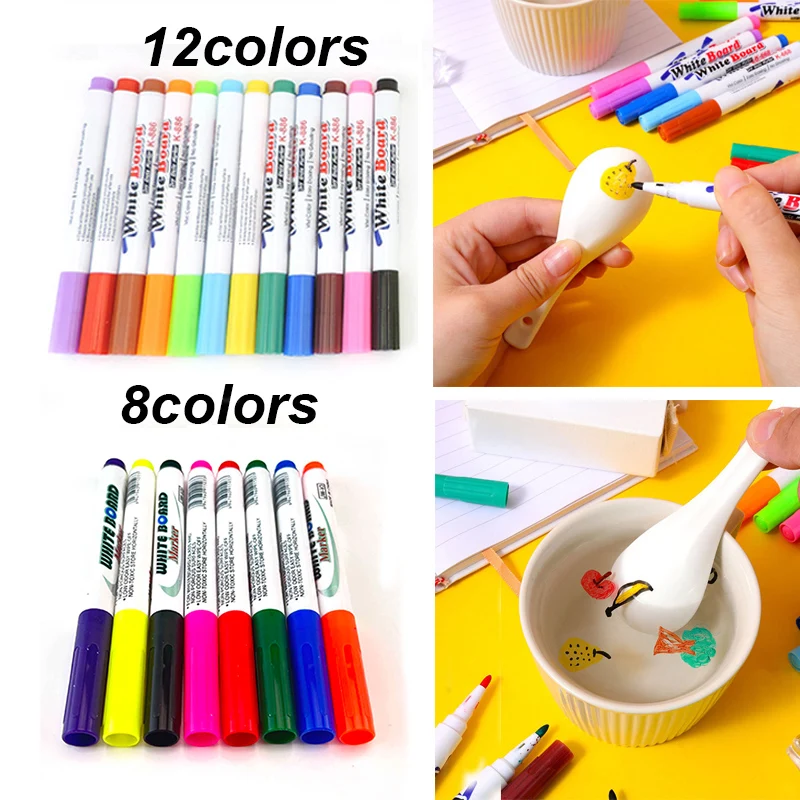 

8/12 Colors Magical Water Painting Marker Pen DIY Drawing Floating Pen in Water, Magic Doodle Drawing Pens, Art School Supplies