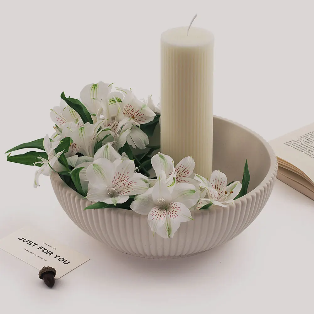 Large Capacity Striped Concrete Vessel Silicone Mold