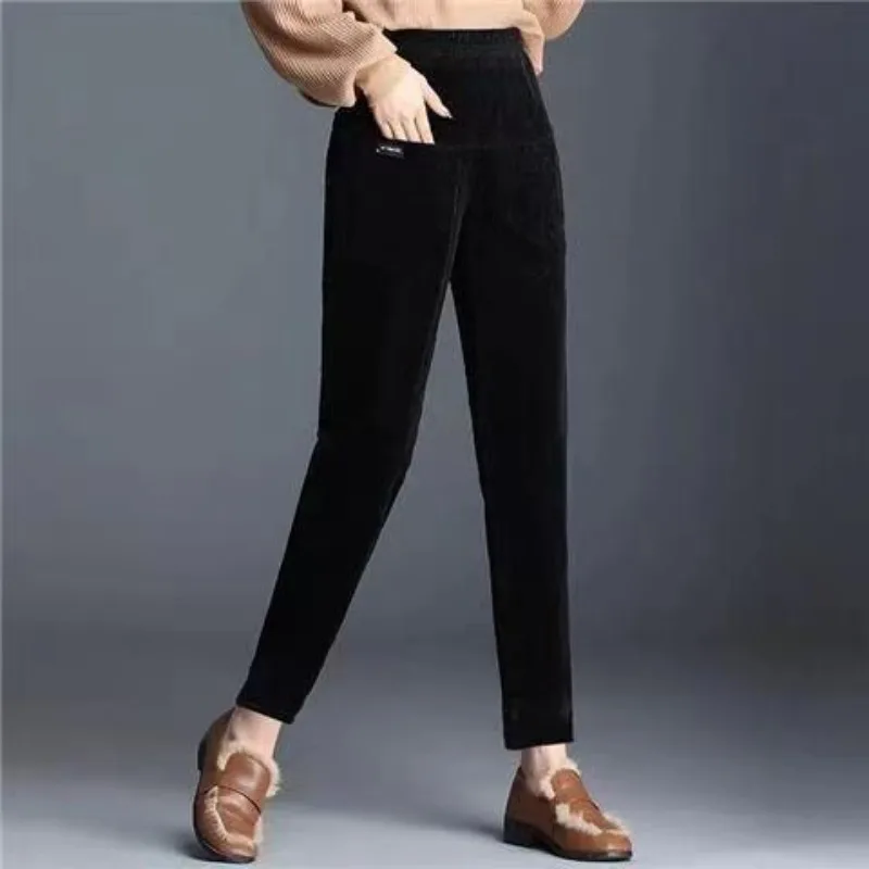 

Autumn and Winter New Patchwork Pockets Solid Loose and Thickened Casual Fashion High Waist Women's Harlan Straight Leg Pants