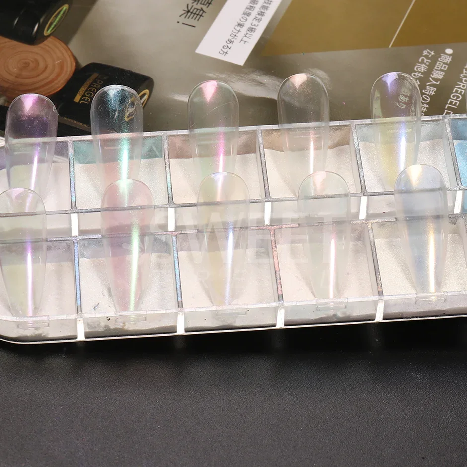 12 Grids Pearl Mermaid Colorful Nail Powder Fairy White Gloss Nails Art Pigment UV Gel Polish Mirror Chrome Dust Aurora Manicure