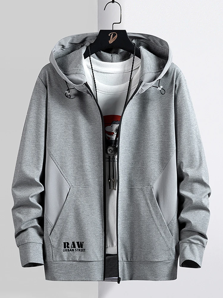 Spring-Autumn-Men-s-Zip-Up-Hoodie-Coats-Streetwear-Black-Grey-Hooded ...