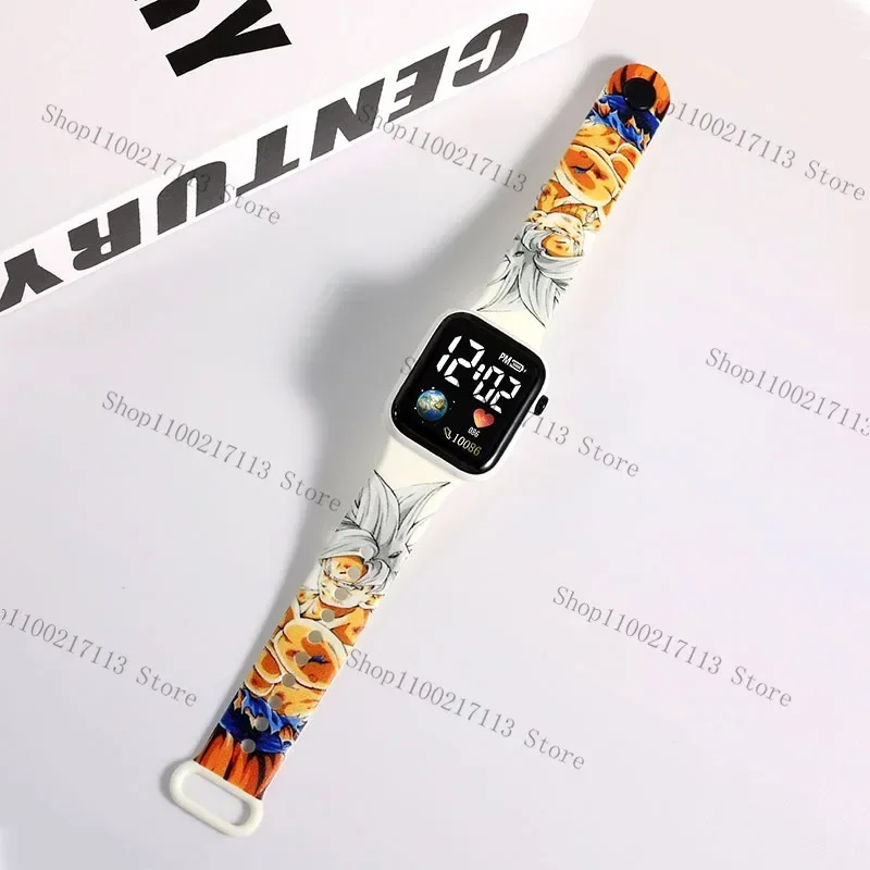 NEW Luffy Dragon Ball Goku Pikachu Cartoon print strap button LED square Waterproof electronic watch boys girls birthday gifts 3