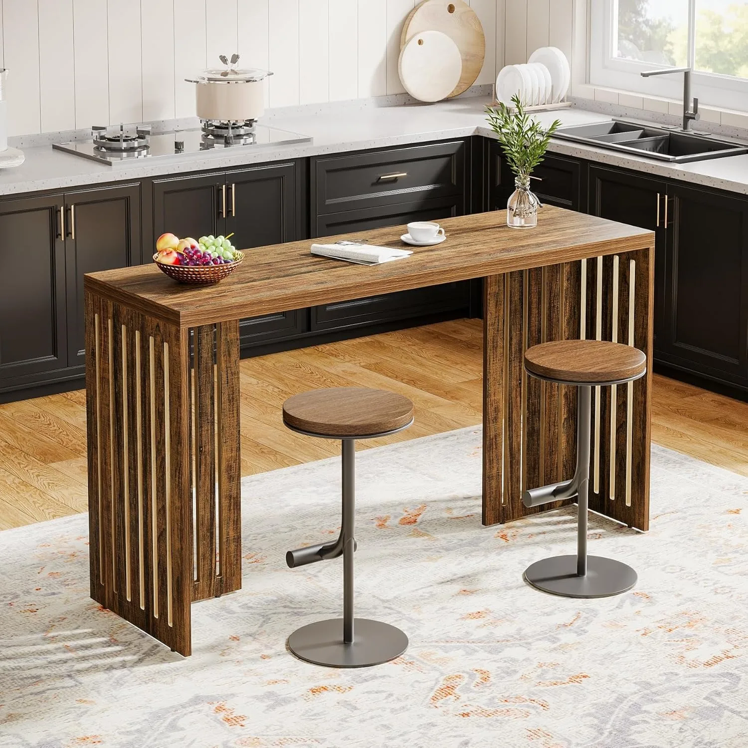 LITTLE TREE Bar Table, 63-Inch Counter Height Pub Table, Industrial Bar Height Table, Rectangular High Top Dining Counter Tables 2