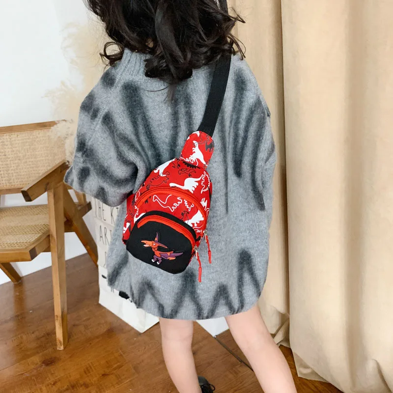 Kids Waist Bags Cartoon Dinosaur Print Outdoor Travel High Capacity Crossbody Zipper Bag Girl Boy Gift Children Chest Pouch Pack
