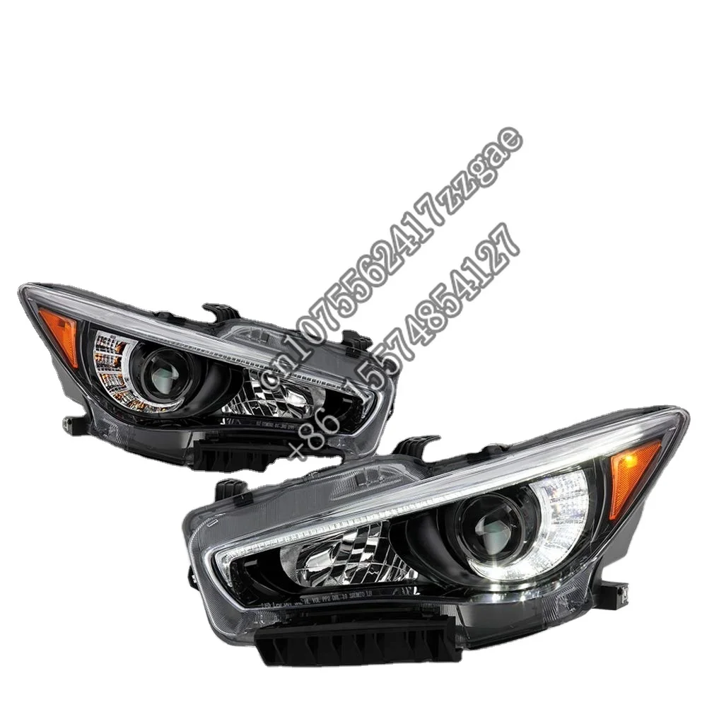 

For 2014-2022 Infiniti Q50 w/o AFS Black Housing LED DRL Projector Headlights Headlamps Driver & Passenger Side