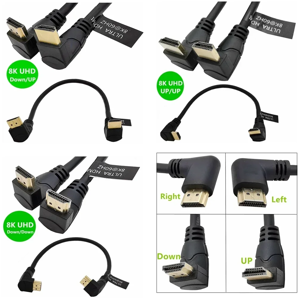 8K HDMI 호환 2.1 케이블 위 및 아래 90도 팔꿈치 각도 케이블 8K@ 60HZ TV PC 프로젝터 PS3 PS4 노트북 ..