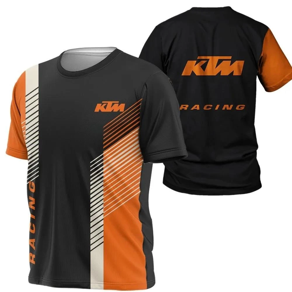 2026 여름 패션 편안한 통기성 야외 스포츠 새로운 스타일 3D 인쇄 KTM 패턴 라운드 넥 느슨한 반팔 티셔츠