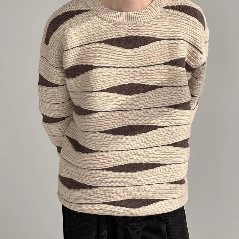 Autumn Winter KPOP Fashion Style Harajuku Slim Fit Tops Loose Casual All Match Knitwear Insert O Neck Jacquard Weave Sweaters