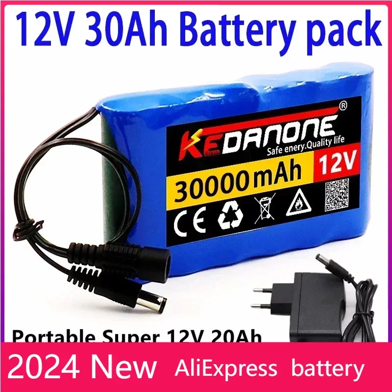 

NEW Portable Super 12V 30000mah Battery Rechargeable Lithium Ion Battery Pack Capacity DC 12.6v 30Ah CCTV Cam Monitor + Charger