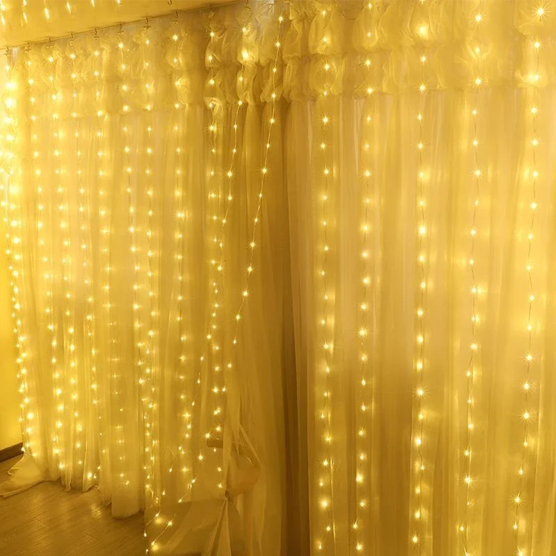 thumbnail image 1 of Cortina de luces LED con USB, 8 modos de iluminación, adornos navideños para dormitorio, sala de estar, fiesta, decoración del hogar, decoración interior y exterior, 1 of 5