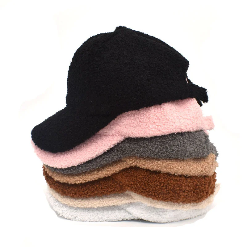 

New Lamb Wool Baseball Cap Letter Embroidery Women Sun Hat Lady Girls Outdoor Warm Winter Spring Plush Caps