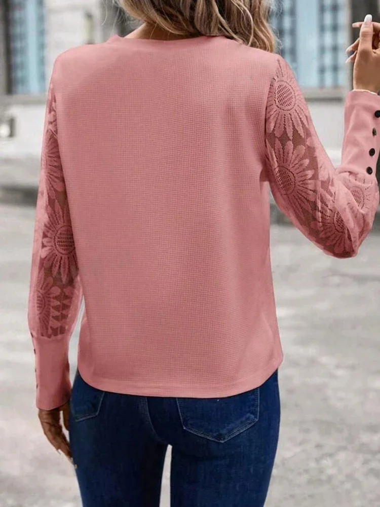 2024 Winter Taste Einfarbig Lange Ärmeln Frauen Pullover Runde Kragen Jacquard Schwarz Shirts Bequeme Blumen Frau Kleidung – Detail 7