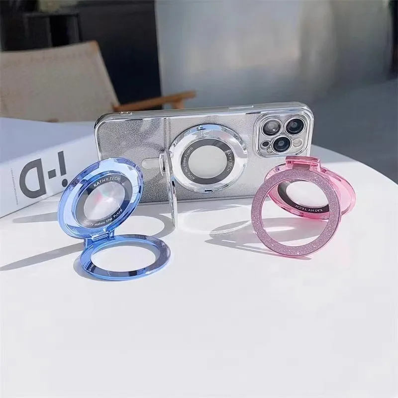 Mobile Phone Ring Holder Bling Glitter For Magsafe Portable Cell phone Stand Removable Grip For iPhone 15 14 Samsung