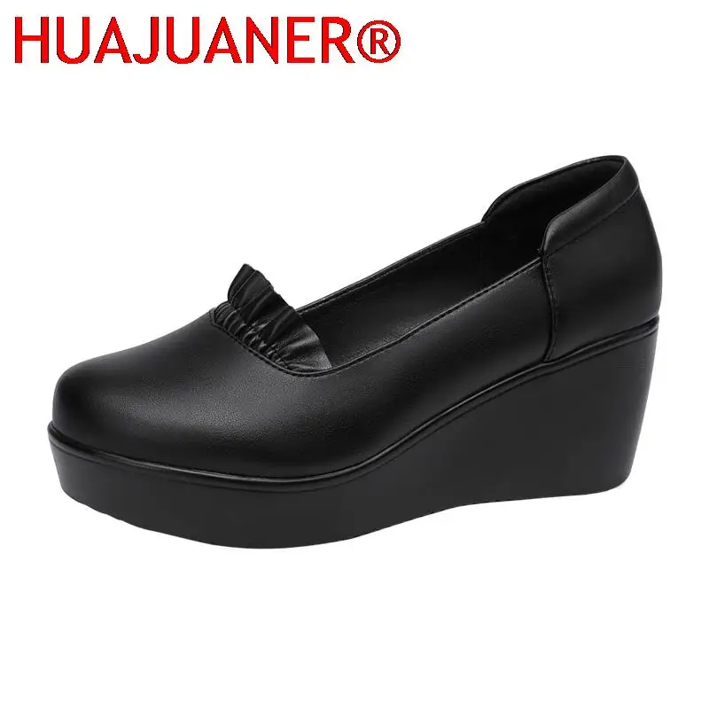 

Wedges Shoes for Women 2023 Autumn Spring Platform Pumps Woman High Heels Leather Office Shoes Ladies Plus Size 34-43