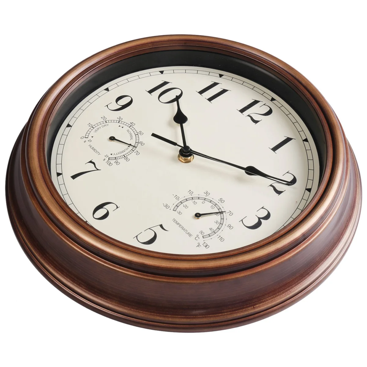 12inch Wall Clock,Retro Waterproof Clock with Displays Thermometer&Hygrometer,Noise-Free Clock for Indoor/Outdoor F