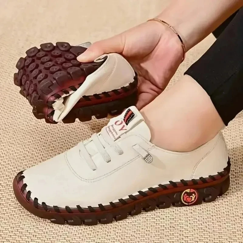 Women Shoes Women Sneakers Women Flats Casual Shoes Women's Handmade Flat Sneakers Comfortable Lace Up Round Toe Faux Leather Casual Walking Shoes