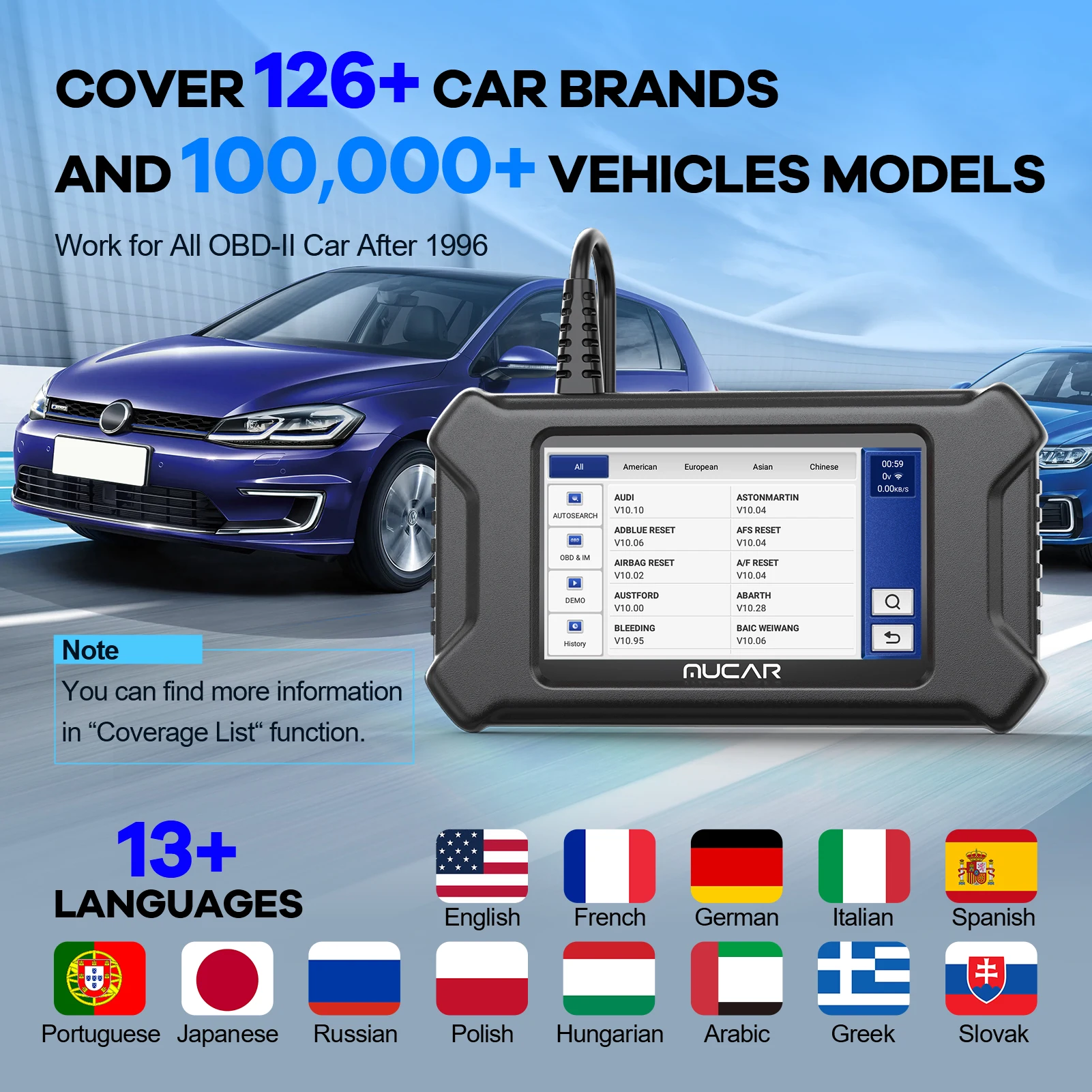 MUCAR CS90 ECM 시스템 자동차 OBD2 진단 도구, 자동차 OBD 스캐너, 오일 EPB BAT SAS ABS DPF AT 에어백 28 리셋, 무료 업데이트