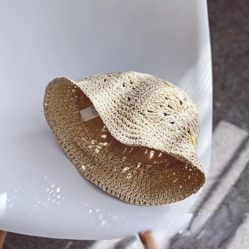 New Summer Kids Straw Hat Summer Girls Baby Outing Sun Hat Retro Hollow Beach Sunscreen Straw Basin Hat Infant Fisherman Cap