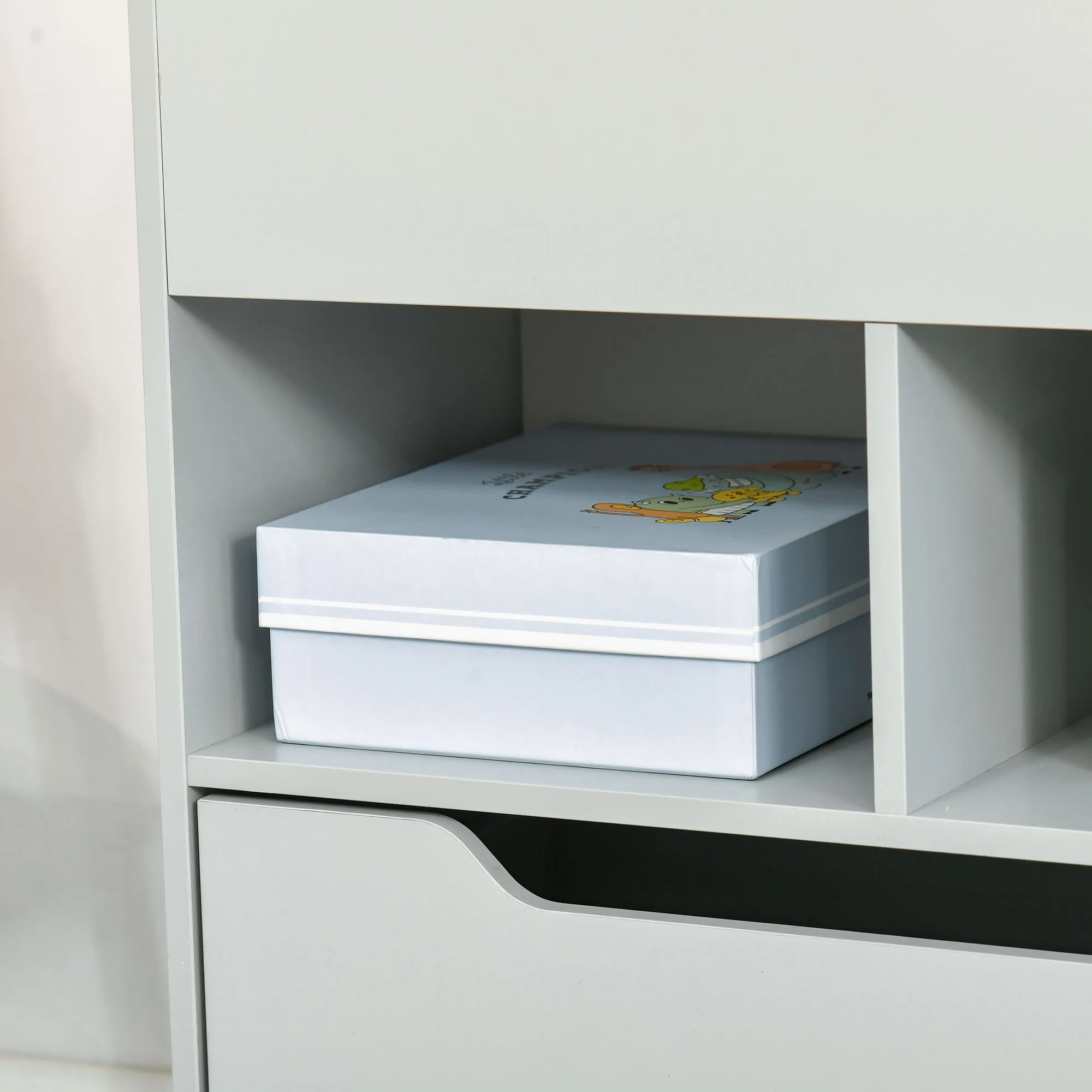 Kids Storage Bookcase Stand w/ Display Shelves & Drawer for Toys & Books, Grey