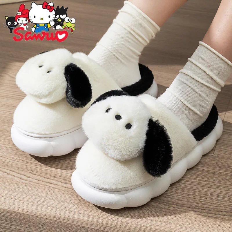 Sanrio Melody Kuromi Hello Kitty Cinnamoroll Pochacco Cartoon Winter Ladies Cotton Mop Home Bottom Thick Bottom Non-slip Slipper children s warm cotton slippers winter boys girls baby waterproof home slippers outdoor indoor detachable plush slipper