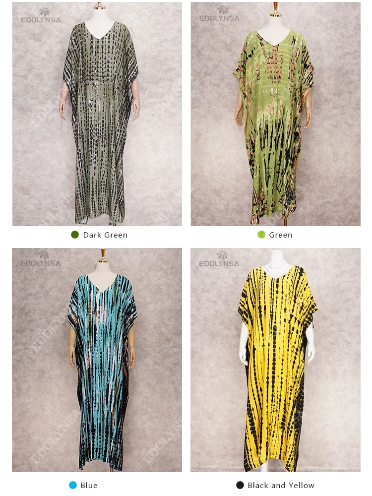Bohemian Striped Print Women Beach Dress Bathing Suit Cover Up Summer Tunic For Woman Beachwear Robe de plage Kaftan Q1218