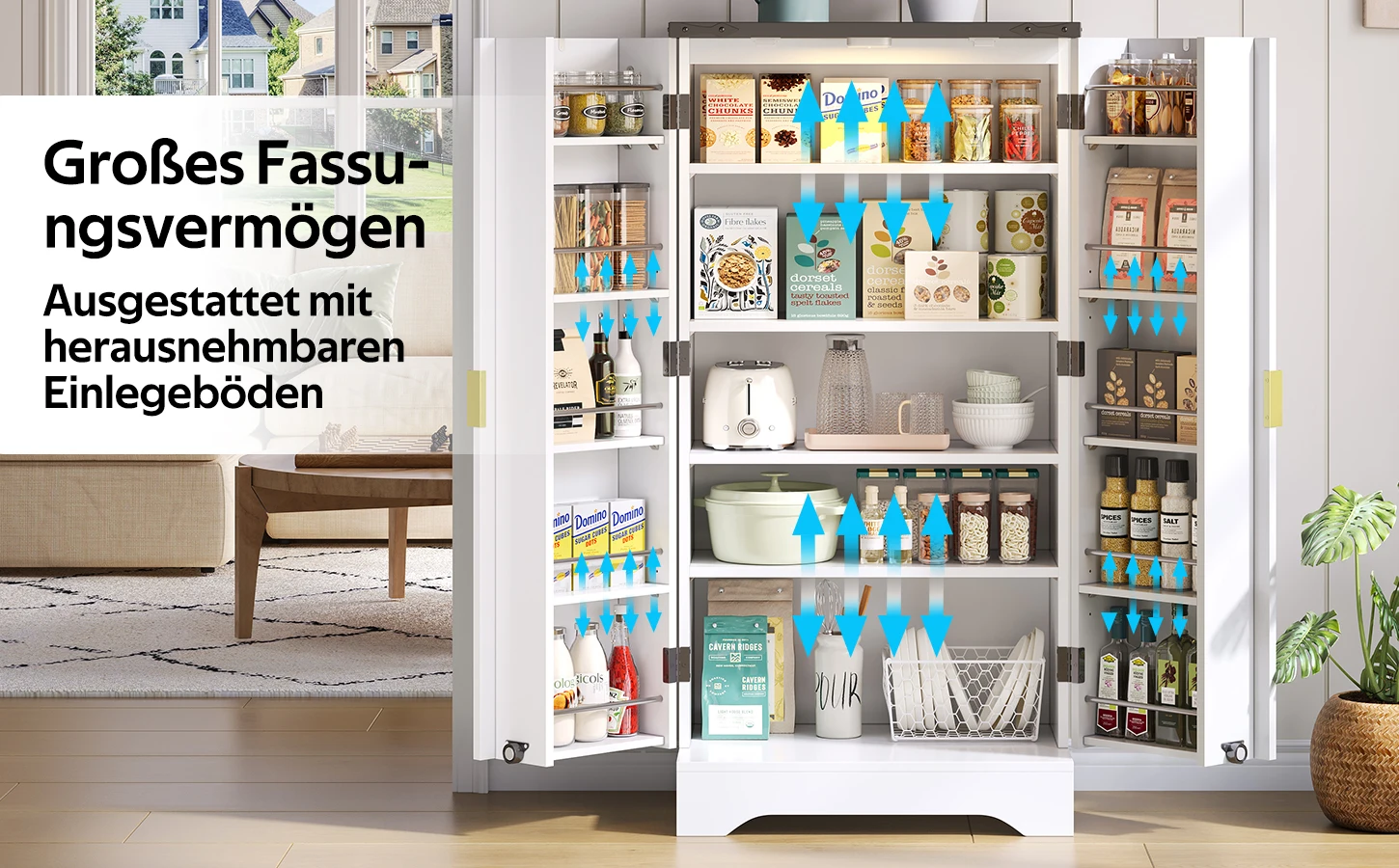 Küchenschrank mit LED-Sensorlicht und Gewürzregal, großzügiger Schrank mit verstellbaren Regalböden, 120 x 60,5 x 40 cm – Detail 6