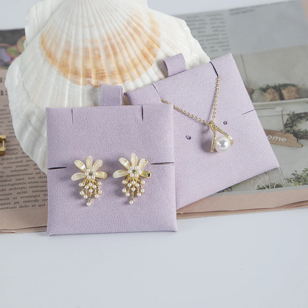 Purple Microfiber Jewellery Display Cards 60*60mm Earrings Necklace Pendant Bracelet Suede Packaging Storage Insert Cards Pads
